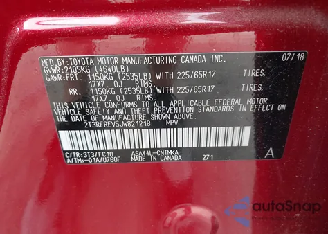 2018 Toyota Rav4 Xle z USA, uszkodzony, nr VIN 2T3RFREV5JW821218